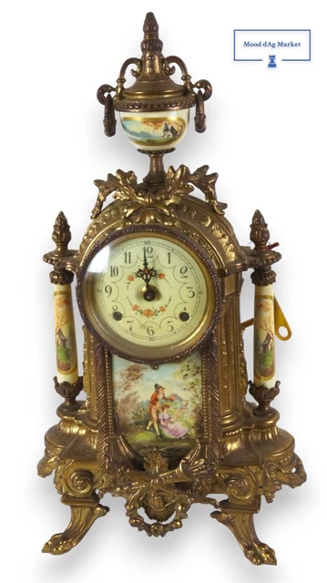 Orologio da camino in bronzo e porcellana
