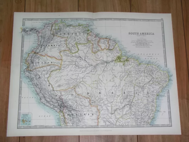 1907 Antique Map  Of Brazil Ecuador Peru Venezuela Colombia / South America