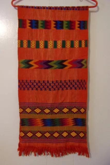 Vintage Handwoven Table Runner Mexico Southwestern Red 13" x 58"