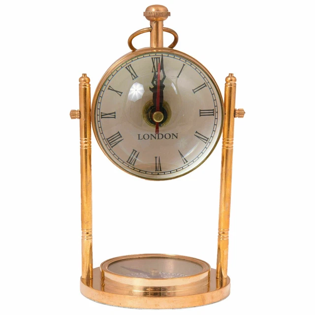 Maritime antike Tischuhr aus Messing mit Kompass, Heimdekoration, nautische Uhr