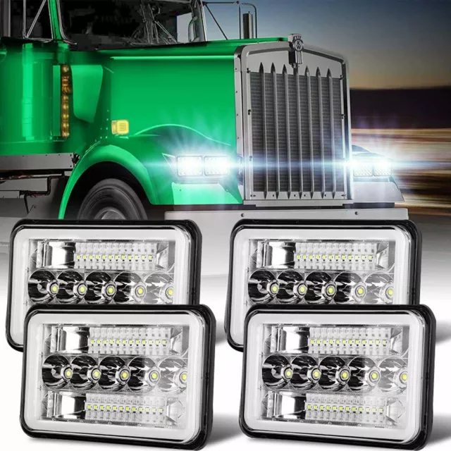 4PCS 4x6" LED Headlights Hi/Lo Beam Headlamps For Kenworth T800 T400 T600A W900