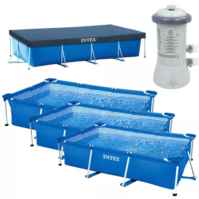 INTEX Schwimmbecken Komplett Set Family Swimming Pool Rechteck Frame + Poolpumpe