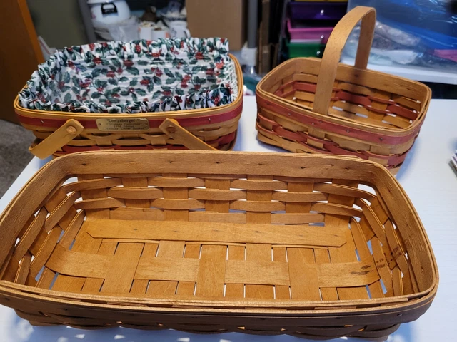 Longaberger Lot of 3 baskets Bread basket Holiday Cheer handled basket 90's EUC