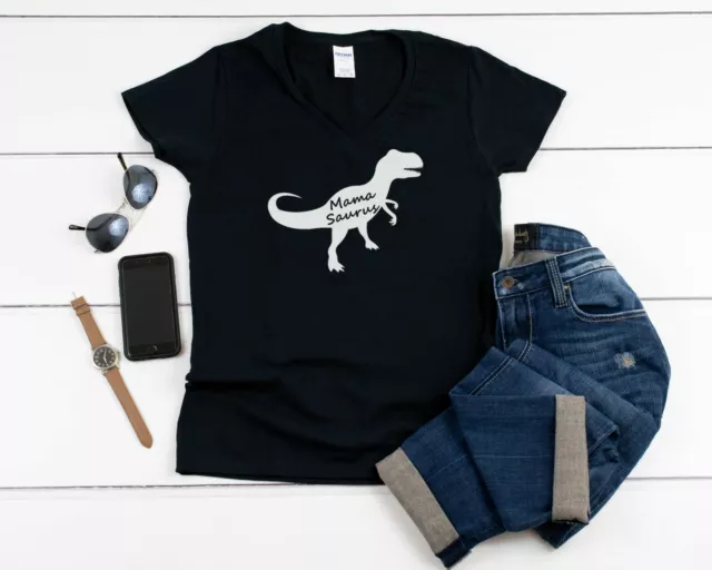 V-neck Mamasaurus T Shirt Mama Saurus Mom Dinosaur Mommy Mother Dino Mama Bear