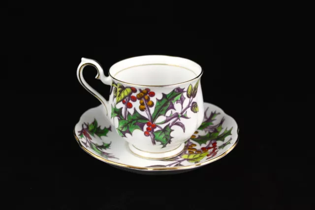 Royal Albert Footed Cup&Saucer Set Flower Of The Month "Holly" #12 Pattern