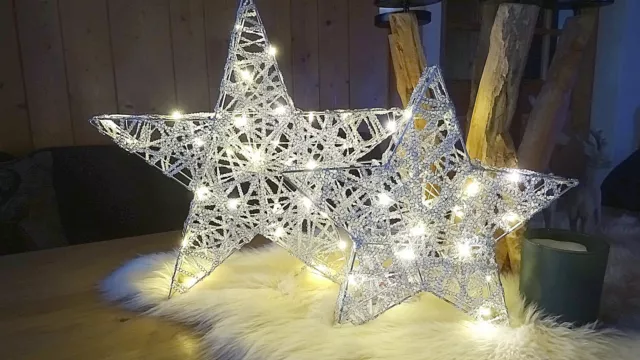 LED Weihnachts deko Weihnachtsstern Stern silber Weihnachten beleuchtet Batterie 3