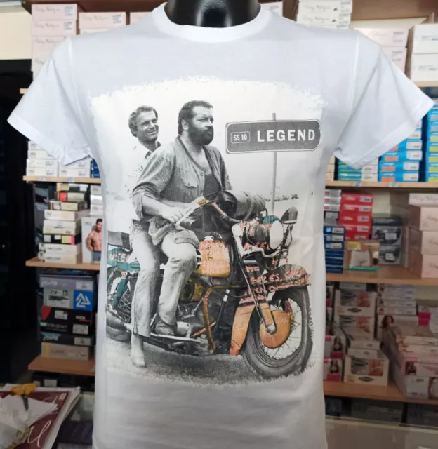 T-shirt manica corta in cotone con Bud Spancer e Terence Hill in moto art D692