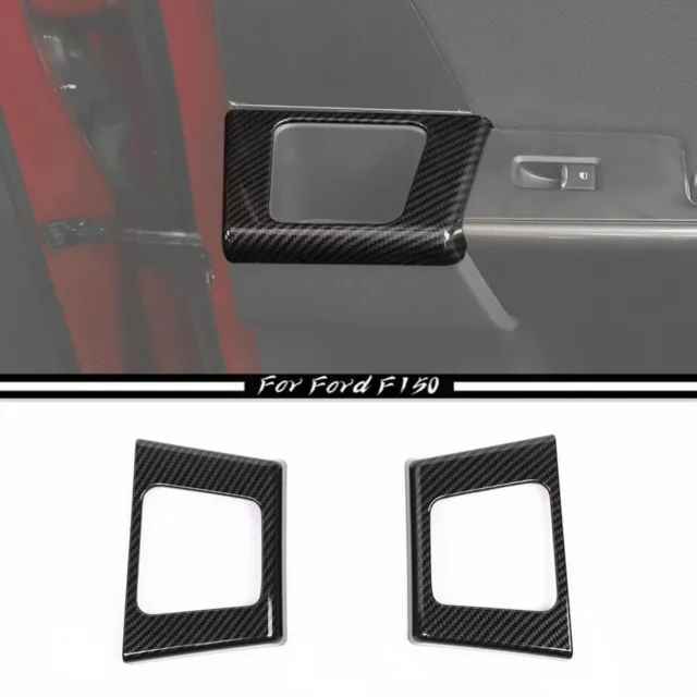 For 21-23 Ford F150 Carbon Fiber Rear Door Handle Cup Holder Panel Cover Trim 2P