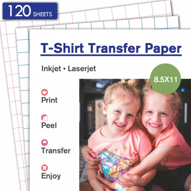 120 Sh Bulk Printable HTV DARK LIGHT T-shirt Transfer Paper for Inkjet + Cricut