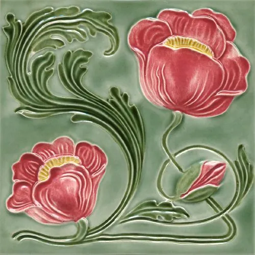 Ceramic Tile Reproduction German Art Nouveau Vintage Rare Majolica EuroVictorian