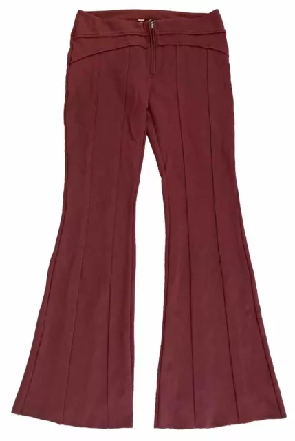 Free People Burgundy Ponte Knit High Rise Flare Pants Women's Size 4 Boho