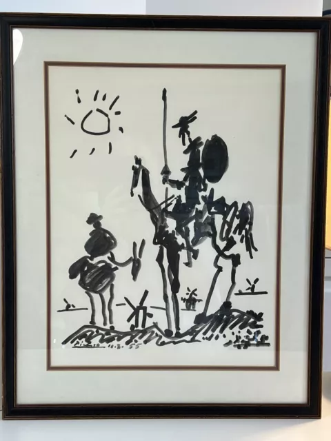 VINTAGE PABLO PICASSO Don Quixote Ink Print Litho 1955 Custom Frame Matted