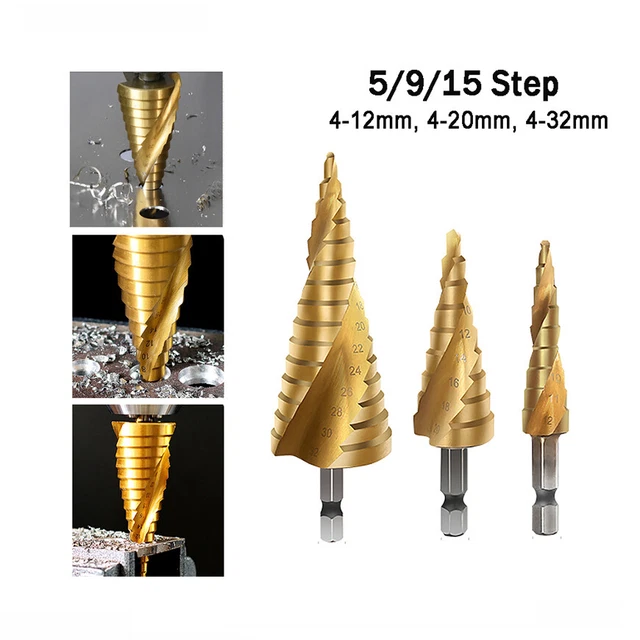 Hss Spiral Step Cone Drill Titanium Bit Metal Hole Cutter 4-12mm 4-20mm 4-32mm