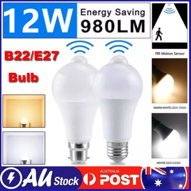 12W E27 B22 PIR Motion Sensor LED Globe Bulb Auto ON/OFF Energy Saving Light