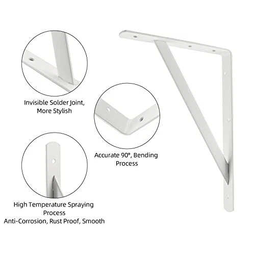 Heavy Duty Shelf Brackets 12 x 8 inch Metal Shelves L Supports 90 Degree Triangl