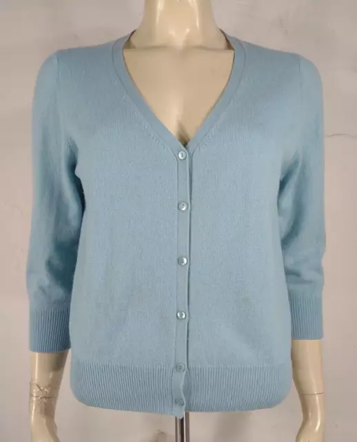 Neiman Marcus light blue 100% Cashmere V-neck cardigan sweater womens XL X-Large