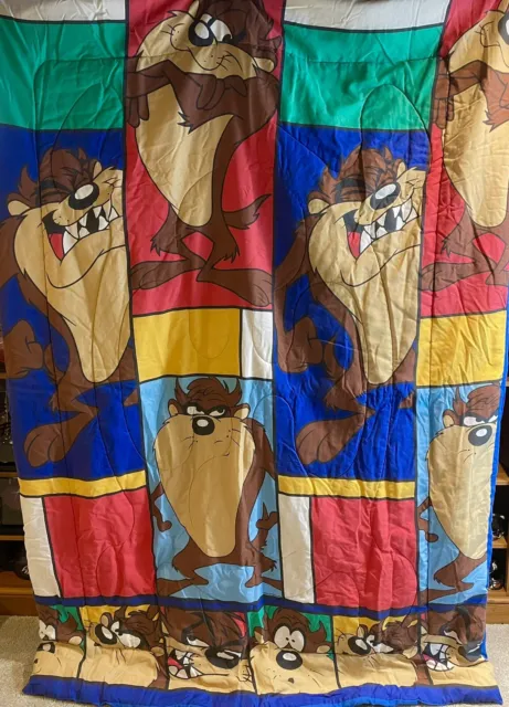 Vintage 90s Looney Toons Tazmanian Devil Comforter Blanket 60x86 W/ Pillow Case