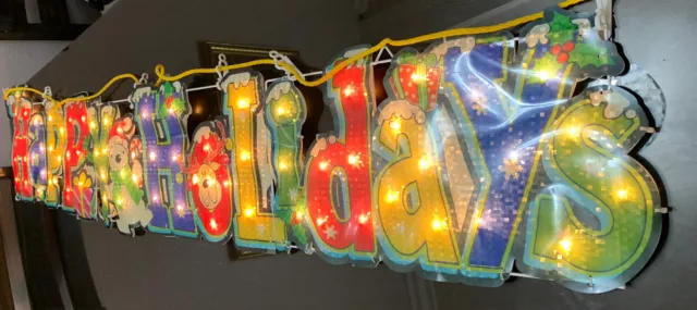 CHRISTMAS SIGN Happy Holidays Lighted Prismatic Outdoor Yard Roofline 5 Ft. VTG