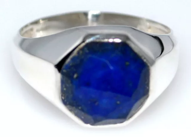 Blue Lapis Hexy Ring Gents Natural Gem Mens Big Plus Sizes M upto Z+6 925 SILVER