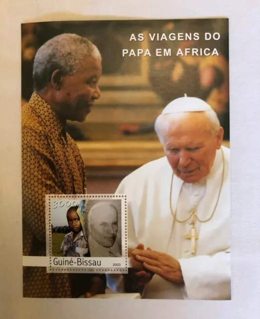 Block of 1 stamp Guinea-Bissau - "The Pope's Visit to Africa" featuring Mandela