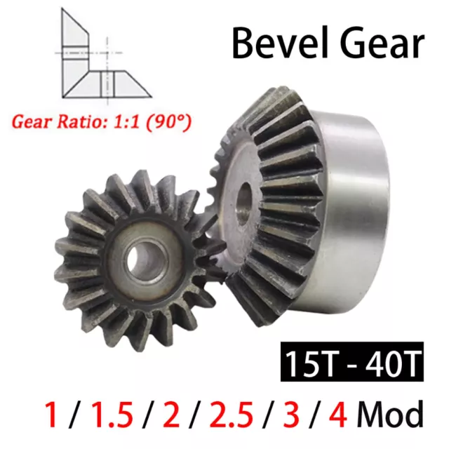 1 1.5 2 2.5 3 4 Mod Bevel Gear 1:1 90°15 - 40 Tooth Transmission Gears 45# Steel