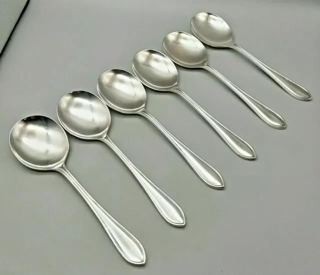 Set 6 Antique Vintage Viners Silver Plate EPNS A1 Soup Spoons - Sandringham Patt