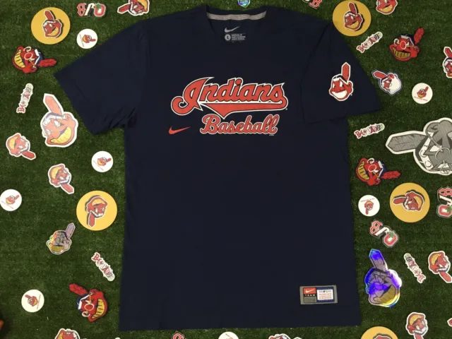 Nike Baseball Cleveland Indians Guardians Mens Large L  Dri Fit Blue Wahoo Shirt