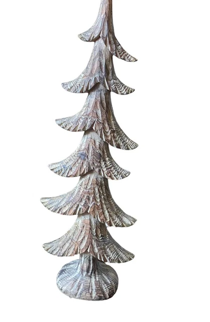 Hand Carved Wooden Christmas Tree Sculpture Primitive Brown Rustic Large