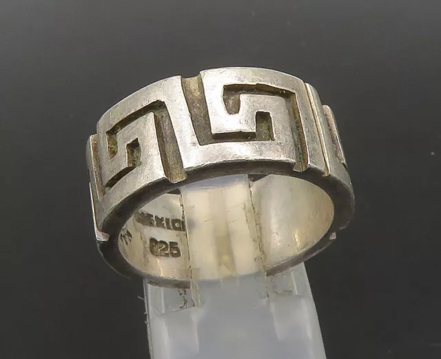 TAXCO 925 Sterling Silver  - Vintage Greek Key Pattern Band Ring Sz 9 - RG23170
