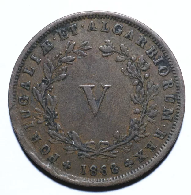 1868, Portuguese, 5 Reis, Luiz I, gVF, Copper, KM# 513 [Lot 1560]