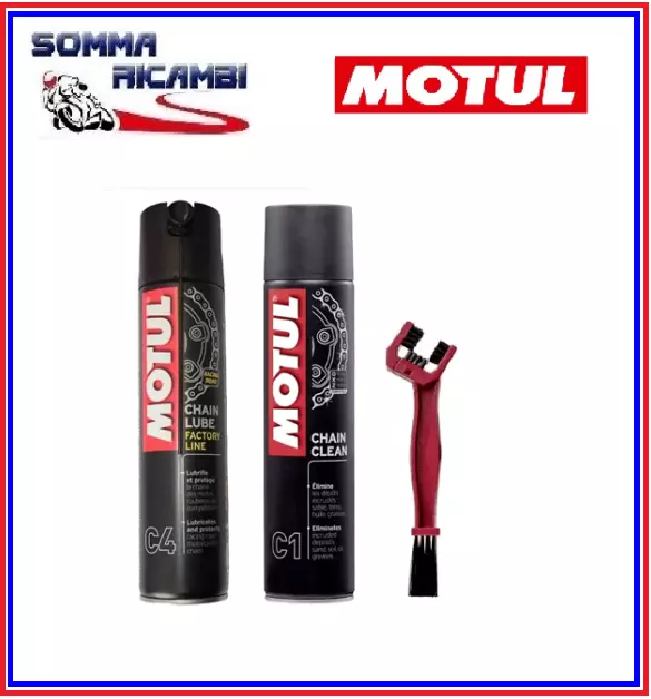 Kit Pulizia Catena Moto Sgrassante Motul C1+C4 Grasso Lubrificante Spray 2x400ml