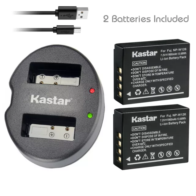 Kastar Battery 2-Pack + Dual Charger for Fujifilm NP-W126 NP-W126s X-E1 X-E2 XE3