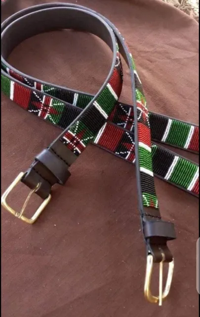 Kenyan flag Handmade masaai maasai Masai beaded leather belt with free shipping