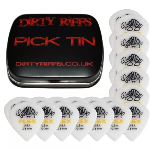 24 x Dunlop Tortex Flex Jazz 0.73mm Guitar Picks Plectrums In a Handy Pick Tin