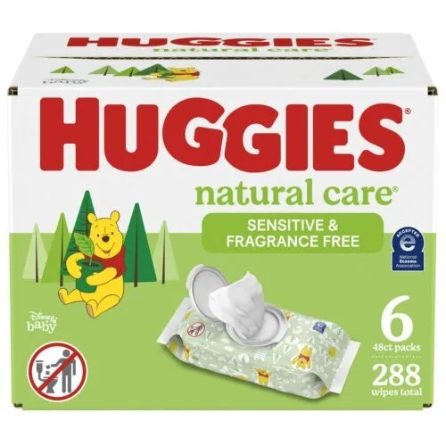 Huggies Natural Care Sensitive Baby Wipes, Unscented, 6 Flip-Top Packs (288 Ct)