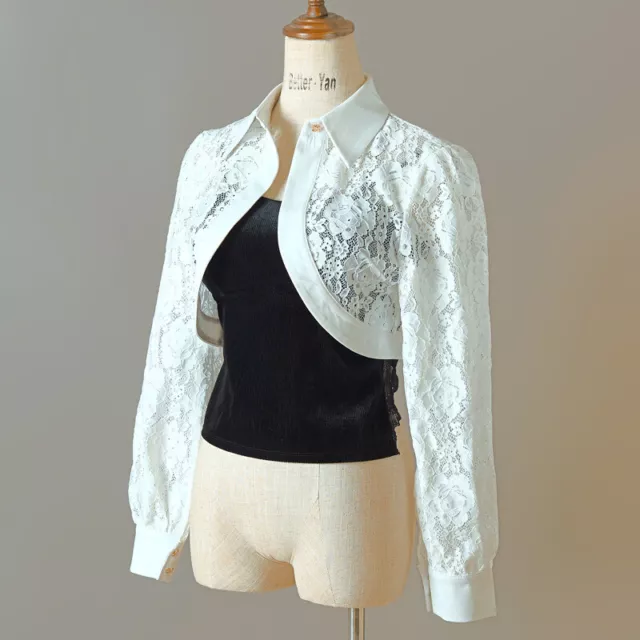 Donna Bolero Coprispalle Corto Top Floreale Pizzo Manica Lunga Nozze Festa Stola