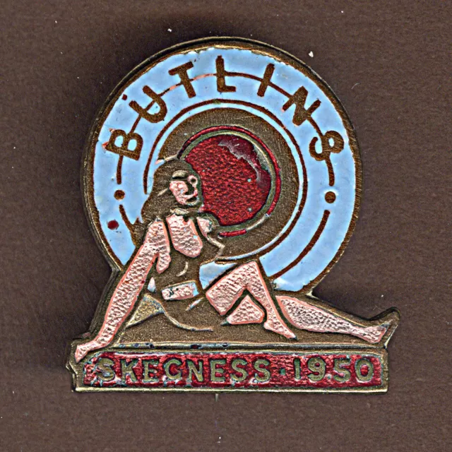 Butlins Original Skegness 1950 Red And Blue Labels Enamel Badge