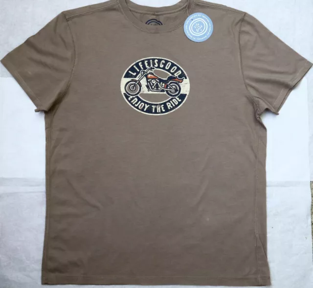 Life is Good Men`s Sleep T Shirt Enjoy Ride Motorcycle Semi Fitted Taupe Top New