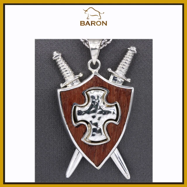 Croce Protezione Gotico Rinascimento Argento Sterling & Legno da Collezione