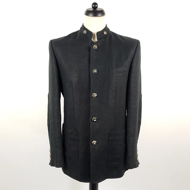 Luis Trenker Janker Herren Gr. 48 Schwarz Leinen Jacke Trachtenjacke Sakko