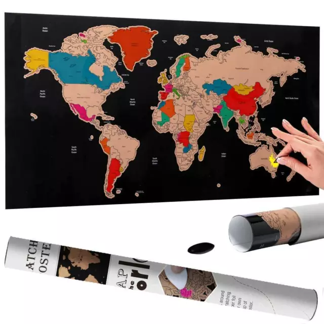 POSTER MAPPAMONDO DA Grattare Cartina Geografica Mappa del Mondo