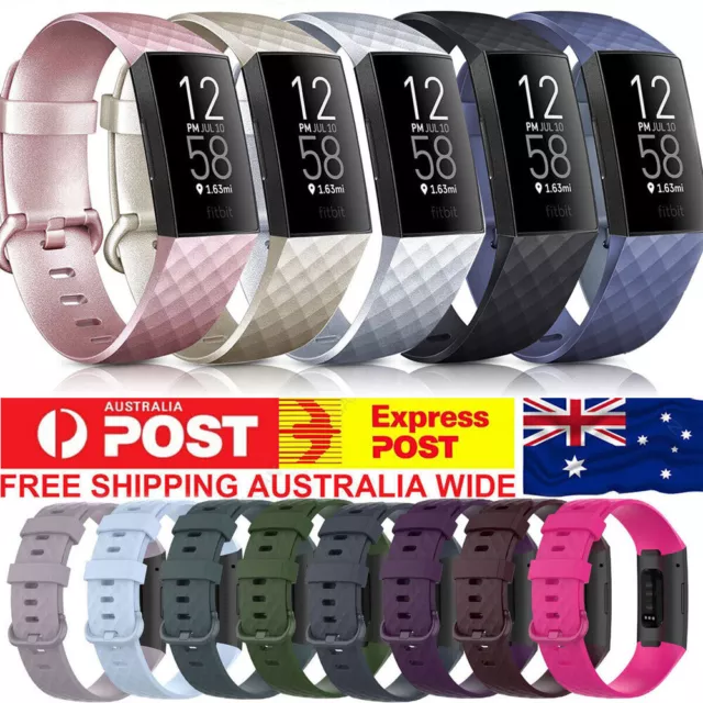 Fitbit Charge 3 4 Watch Soft Silicone Replacement Band Strap Diamond Texture AU