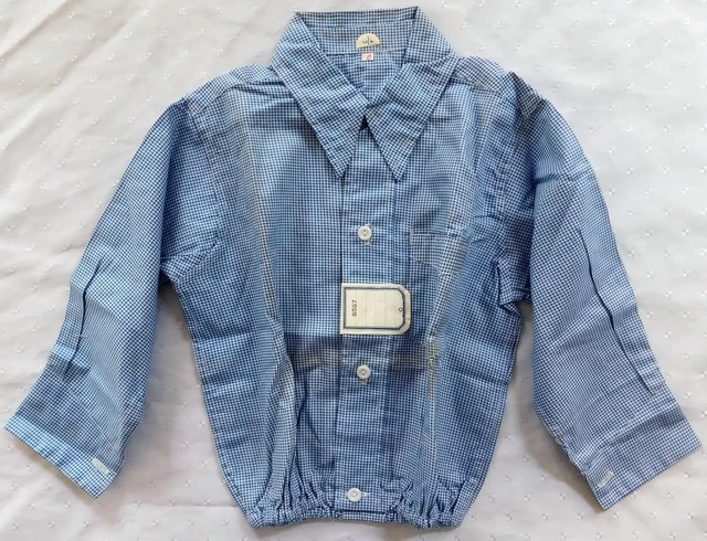 Camicia bambino vintage anni '30 negozio sporco blu camicetta top INUTILIZZATA taglia 0