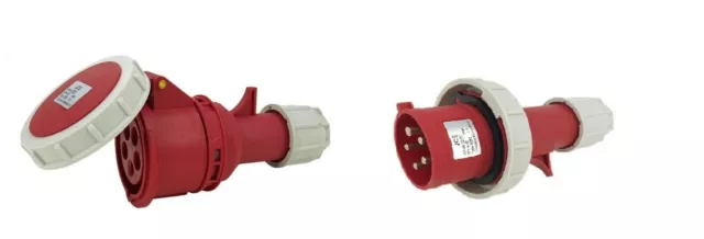 JCE 32 Amp 5 Pin Red Trailing Plug & Socket 415V IP67 Waterproof rated. 3 Phase