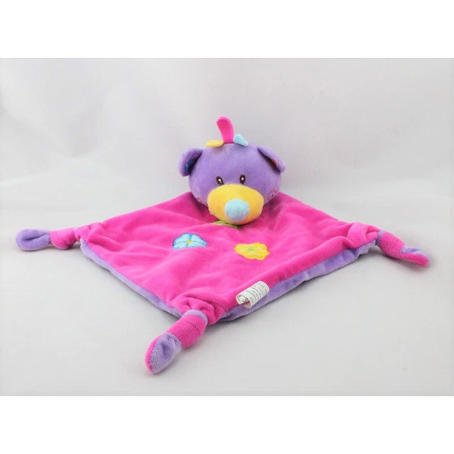Doudou plat ours rose violet fleurs GMBH - 18029