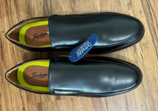 FLORSHEIM MENS BLACK Leather Slip On Dress Loafers Shoe Size 15 D $89. ...