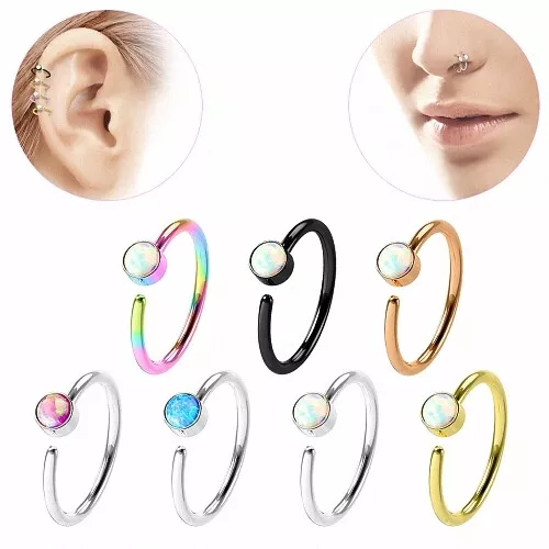 Piercing Naso Setto Universale Orecchio Tragus Helix Anello Con Opale Pietra