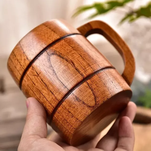 Wooden Beer Mug With Handle, Jujube Wood Anti-scald Tea Cup, Coffee Cup