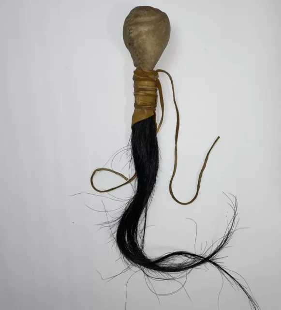 American Indian Rawhide Dance Rattle Horse Hair Leather Antique. 3