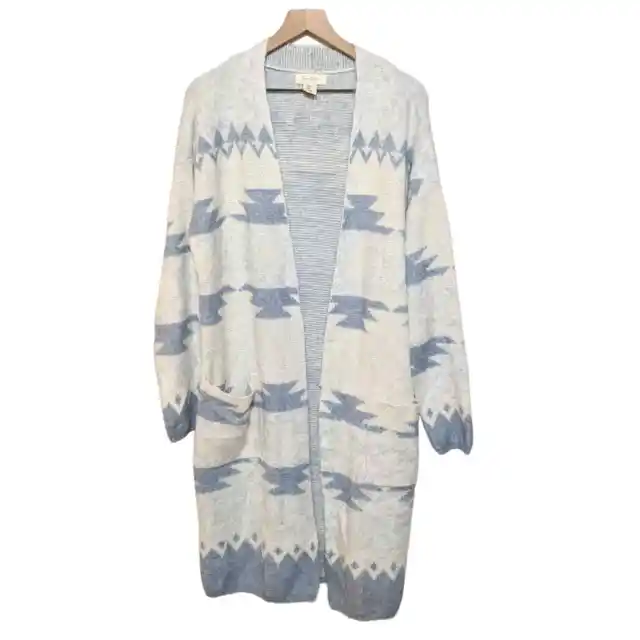 Jessica Simpson Womens Aztec Open Cardigan Sweater Size XL Blue Gray Duster NWT